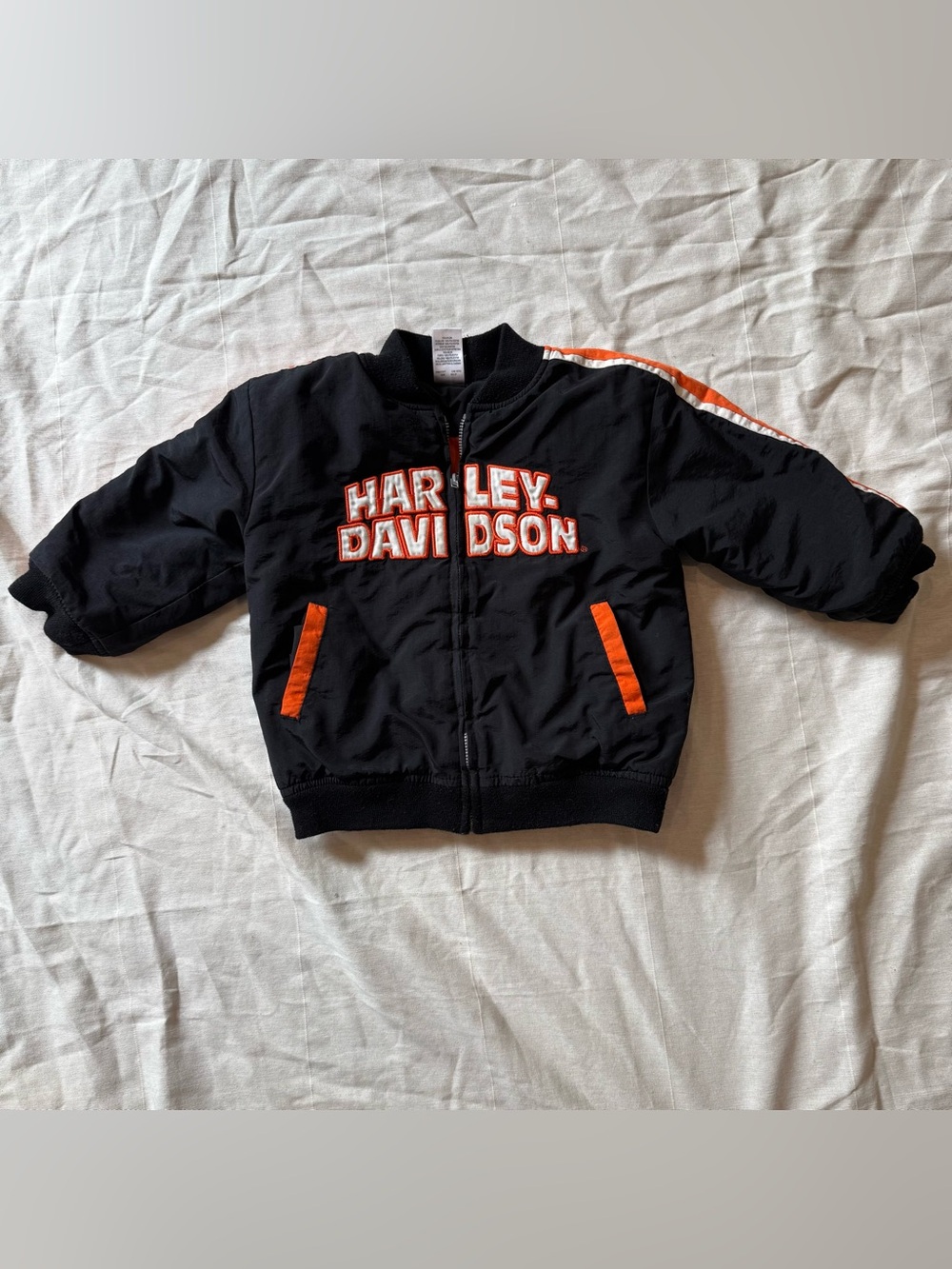 Harley-Davidson Y2K Black Jacket Winter Coat Fall Orange Kids Toddler 3T